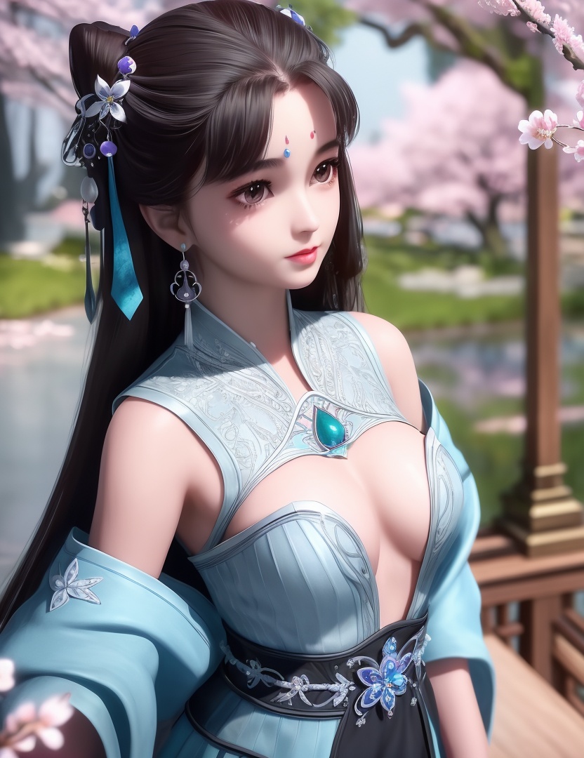 ultra realistic 8k cg, picture-perfect face, flawless, clean, masterpiece, professional artwork, famous artwork, cinematic lighting, cinematic bloom, perfect face, beautiful face, fantasy, dreamlike, unreal, science fiction,  beautiful clothes, lace, lace trim, lace-trimmed legwear,  (rich:1.4), prestige, luxury, jewelry, diamond, gold, pearl, gem, sapphire, ruby, emerald, intricate detail, delicate pattern, charming, alluring, seductive, erotic, enchanting, hair ornament, necklace, earrings, bracelet, armlet,halo((,1girl, ,))(((,teenage,full moon,lantern, cherry blossoms, 1girl, tree, spring_\(season\), solo, black_hair,chinese clothes,looking at viewer, upper body, ))) <lora:DA_LanLingEr:0.6>