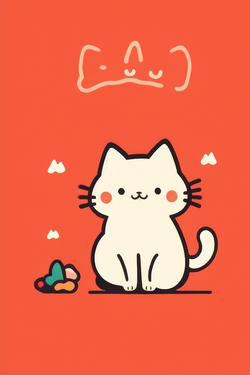 masterpiece,best quality,Simplified illustration,cute cat,solo,simple background,