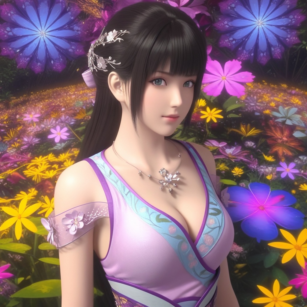 <lora:709-DA-XL-斗破苍穹-小医仙:0.8>(,1girl, ,best quality, ),looking at viewer,,anime,(masterpiece, top quality, best quality, official art, beautiful and aesthetic:1.2), (1girl)	, , (cleavage),extreme detailed,(fractal art:1.3),colorful, flowers ,highest detailed,()    (cleavage), (), 