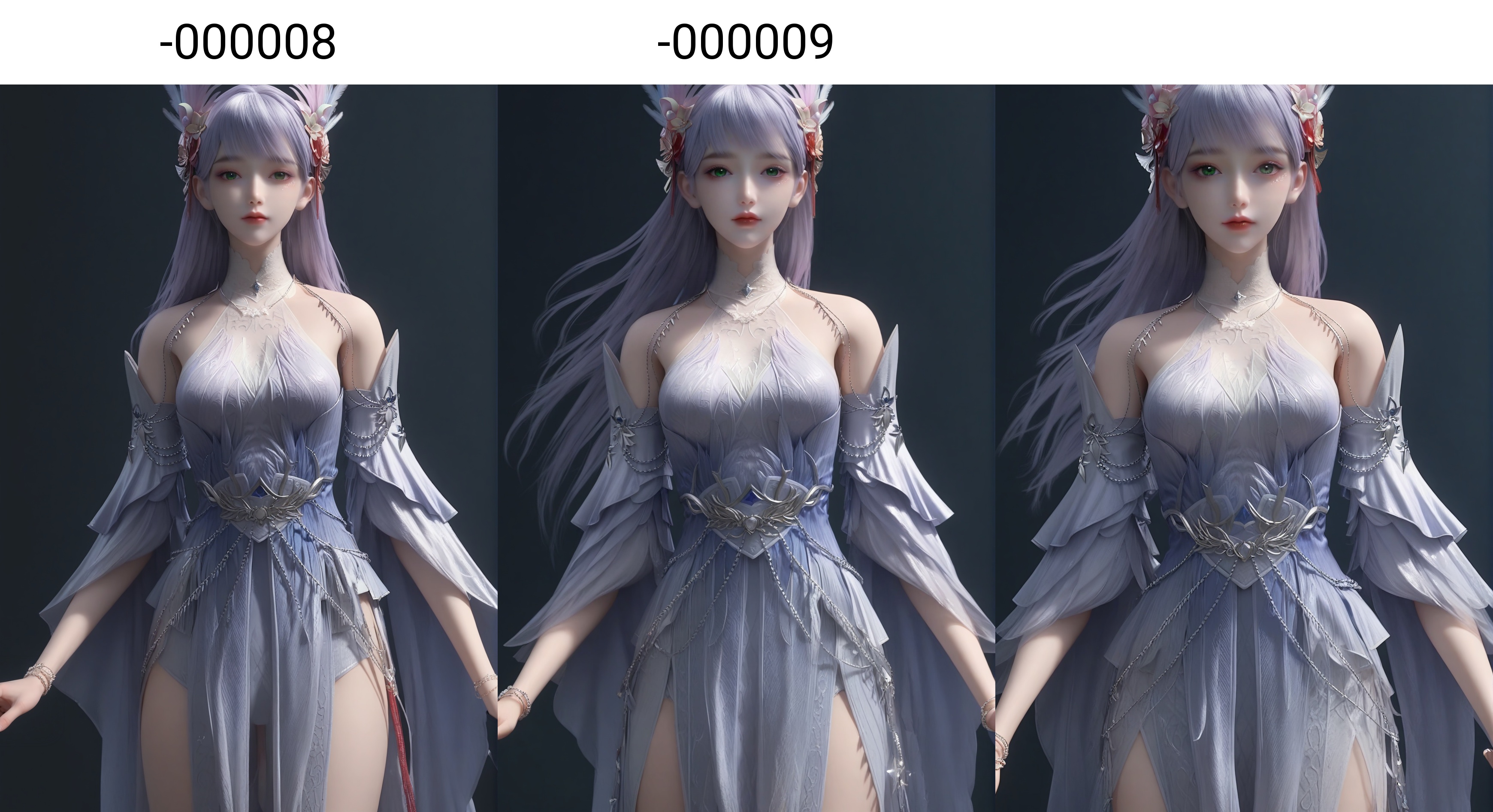 (score_9),<lora:林玥-apony-000008:0.82>,lingziyue,long hair,feather hair ornament,hair ornament,hair flower,bangs,detached collar,jewelry,dress,detached sleeves,bare shoulders,green eyes,light blush,(looking at viewer),(front view),(cowboy shot),belt,pelvic curtain,1girl,solo,<lora:Expressive_H-000001:0.8>,collarbone,(glamor:1.2),(white_skin),(fair_skin:1.1),<lora:e肤色滑块:0.35>,ultra-detailed skin texture,detailed textures,BREAKsimple background,(black background),