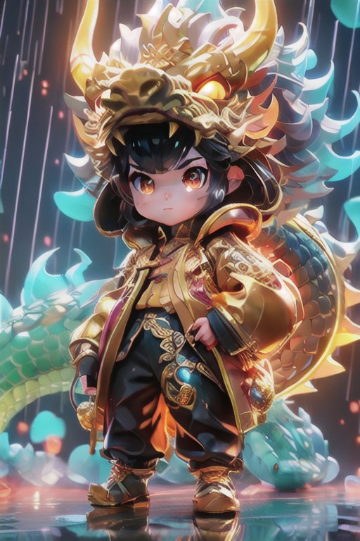 masterpiece,best quality,golden crystal shining Dragon,in the style of kawacy,shiny eyes,1girl in (businesssuit:1.2),(holding gun:1.2),wide_shot,full body