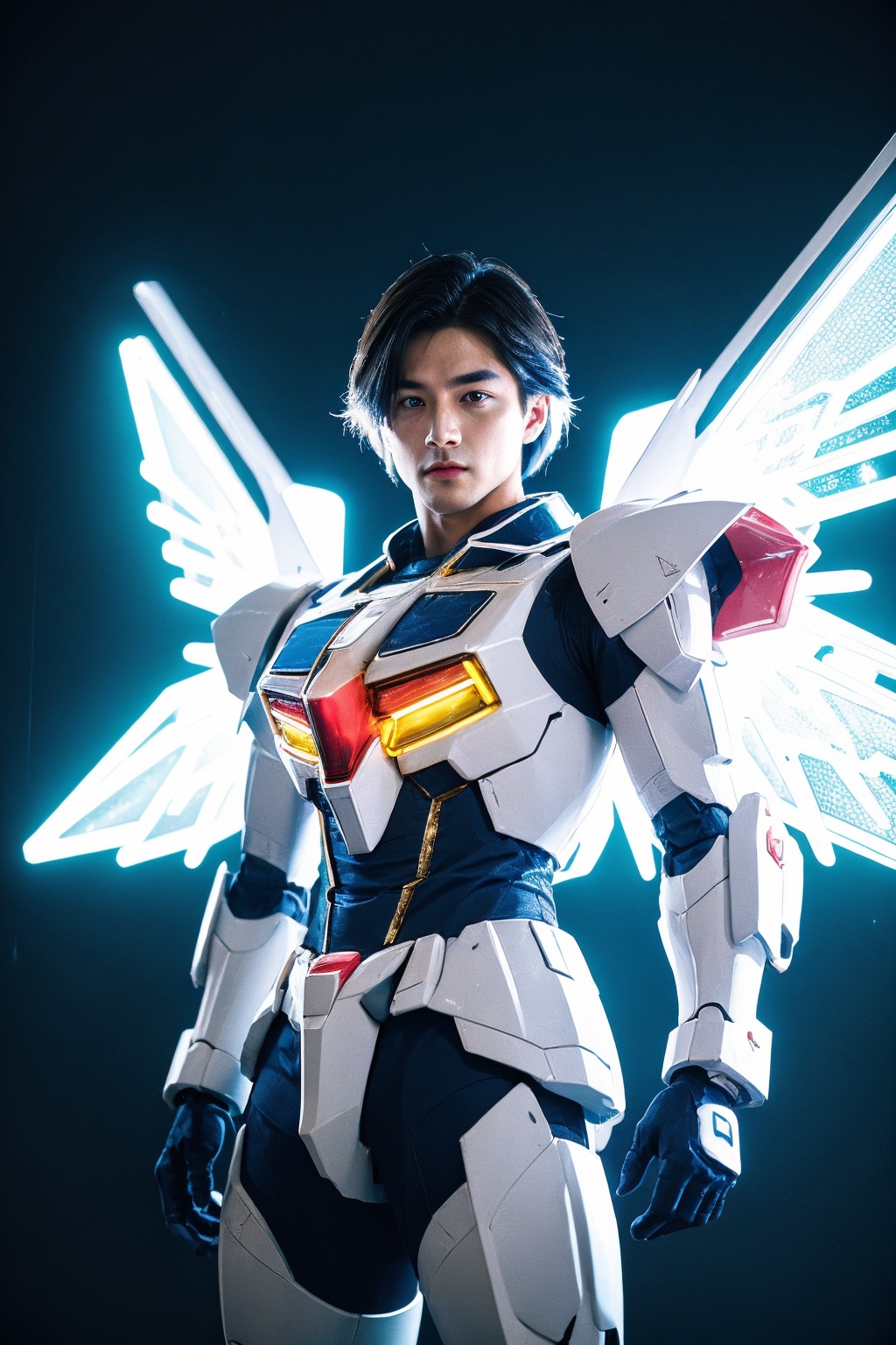 male focus,  blue and white gundam,  short hair by 天TIN on Tensor.Art