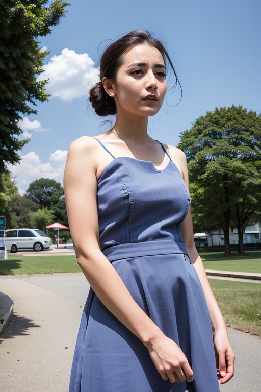 マスターチーフ PHOTOREALISTIC REALISTIC,masterpiece,best quality,highres,ultra detailed,8k,1woman,upper body,dress,looking away,profile,outdoors, trees,sky,park,day<lora:dilirebaAlexnsfw80:0.6>