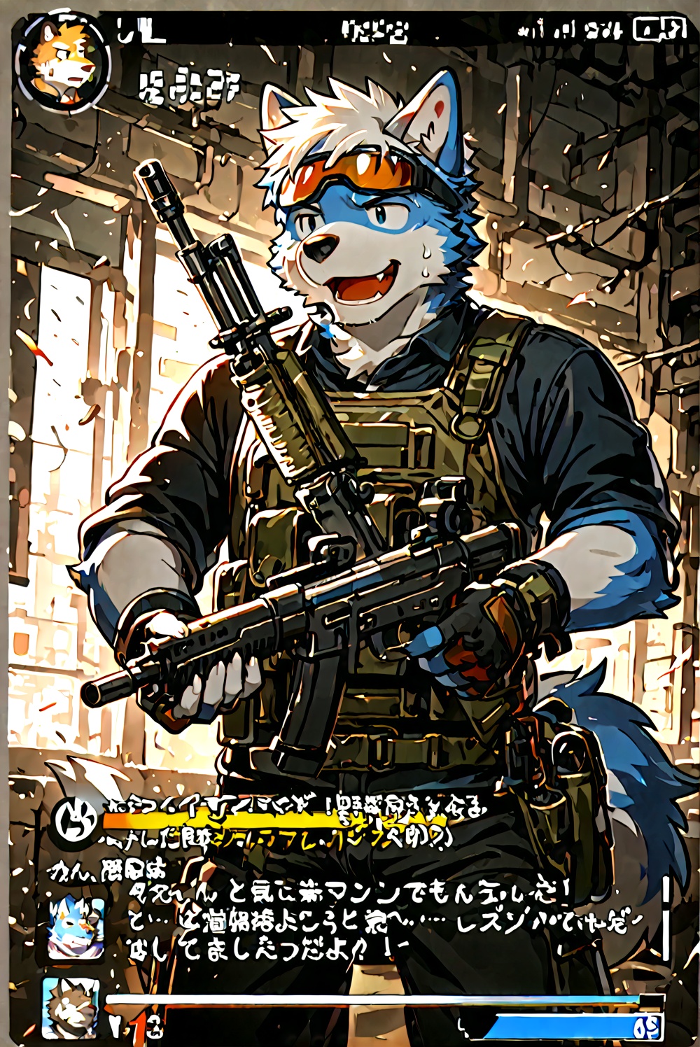 furry,1boy,random action,game ui,status_bar,<lora:electronic game style（涂鸦工坊α）:0.6>,