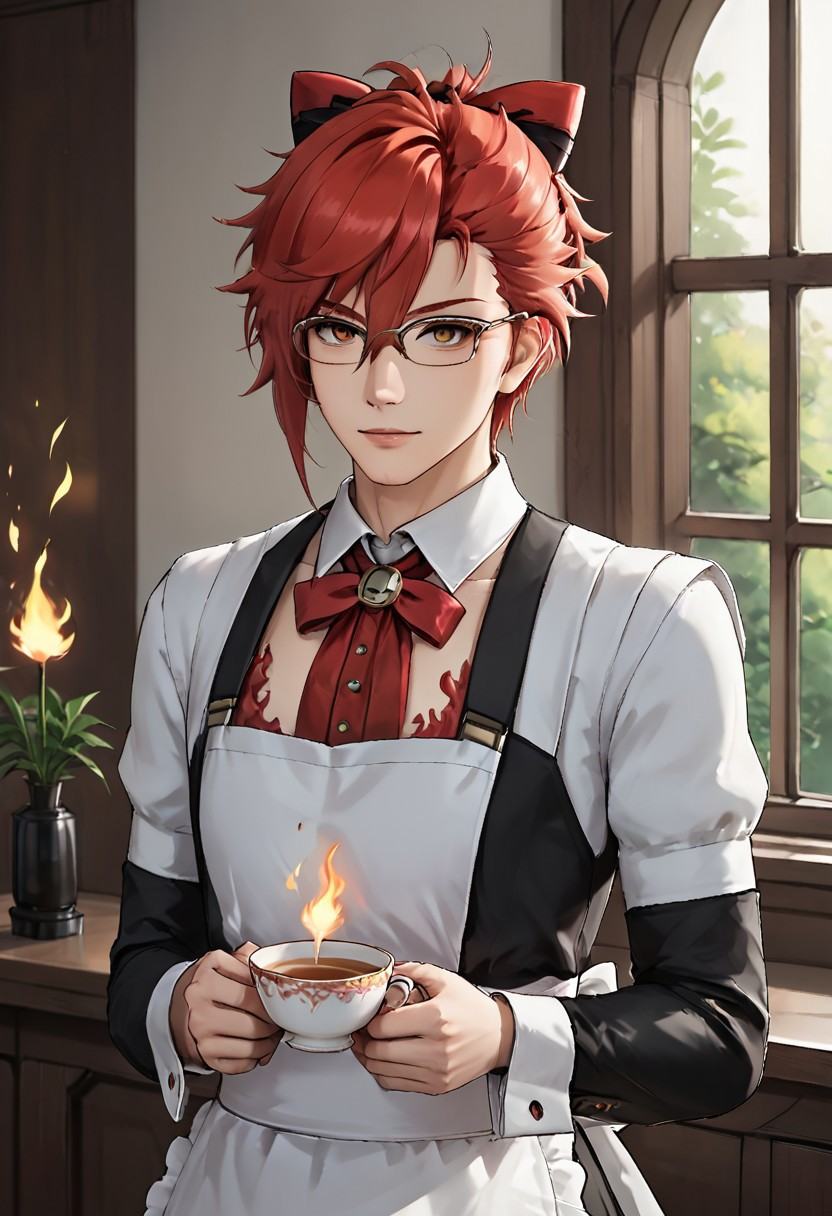 mortefi,  red hair,  eyeglasses on Tensor.Art