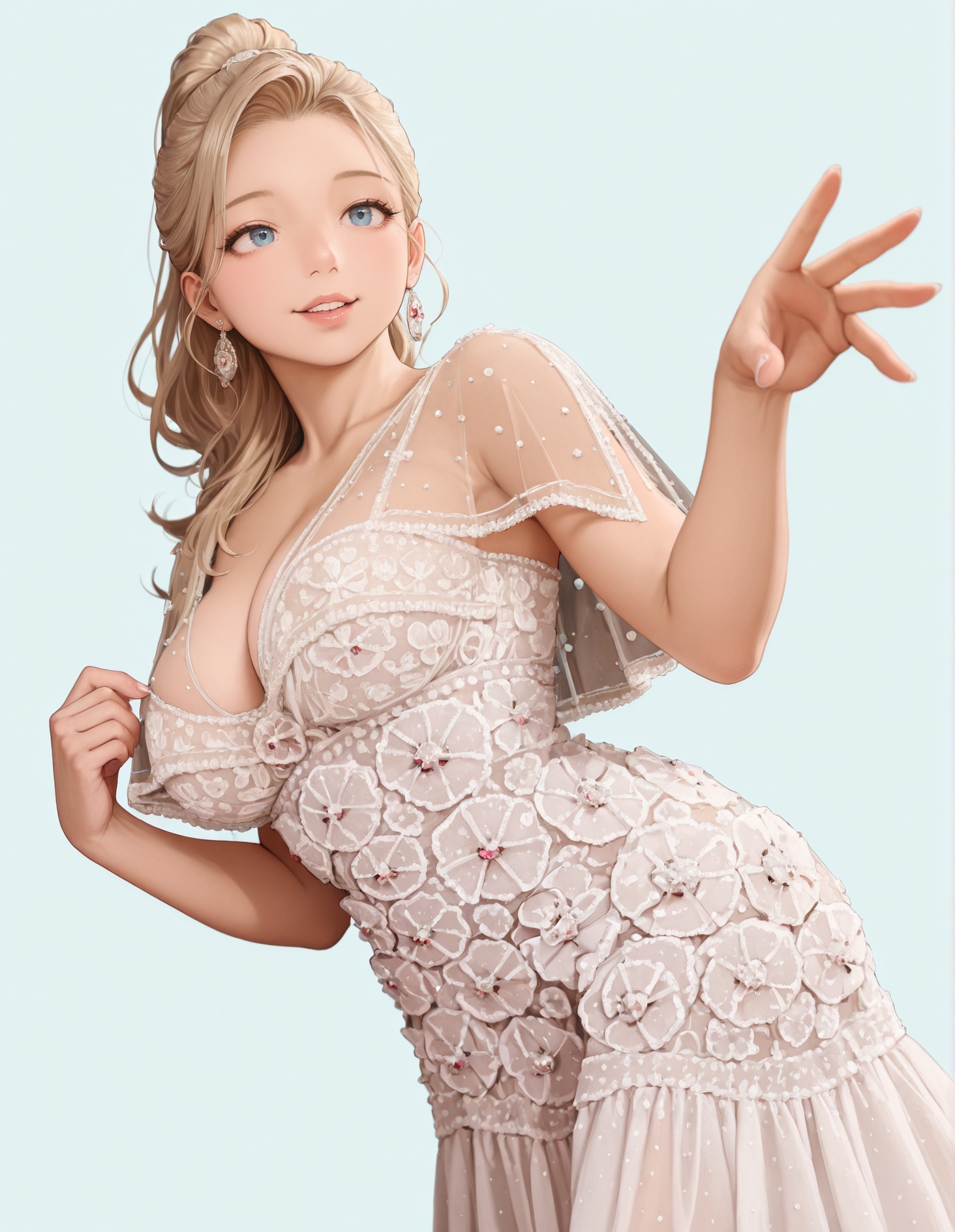 white dress,  see-through capelet,  rhinestone on Tensor.Art
