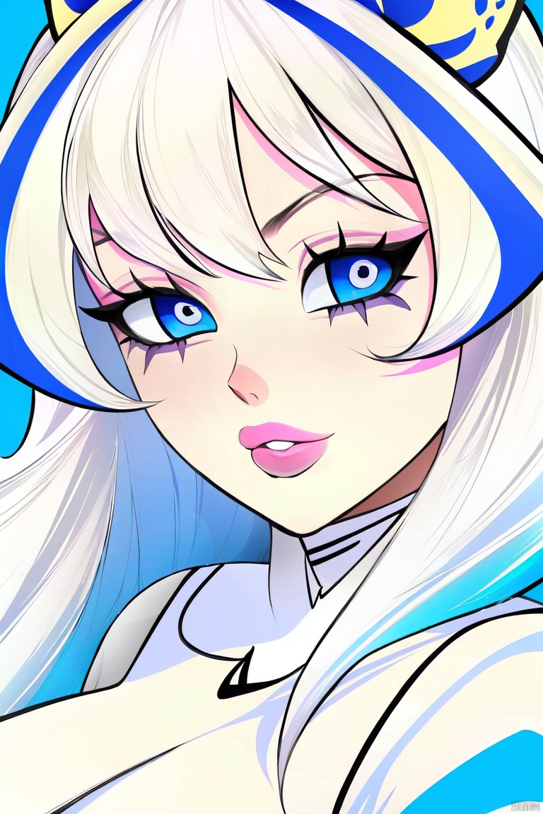 a girl white and blue fashion outfit, colorful geometry background, highly detailed, ultra-high resolutions, 32K UHD, best quality, masterpiece, saibo<lora:EMS-380362-EMS:1.000000>