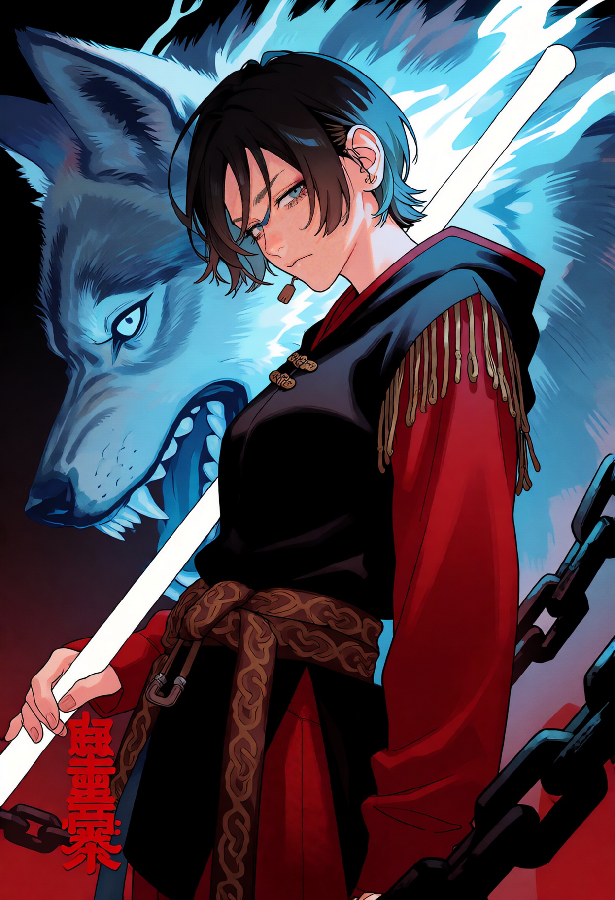 This is a digital anime-style illustration featuring,  A young woman with short dark hair,  shaved on the side on Tensor.Art