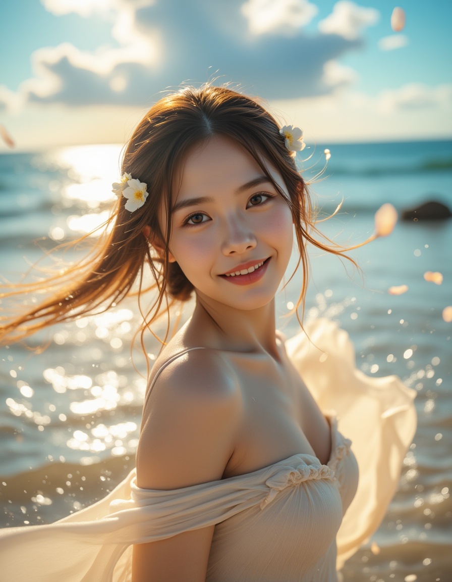 A masterpiece of the highest quality,  featuring an upper body shot of an extremely delicate and beautiful young girl at t...