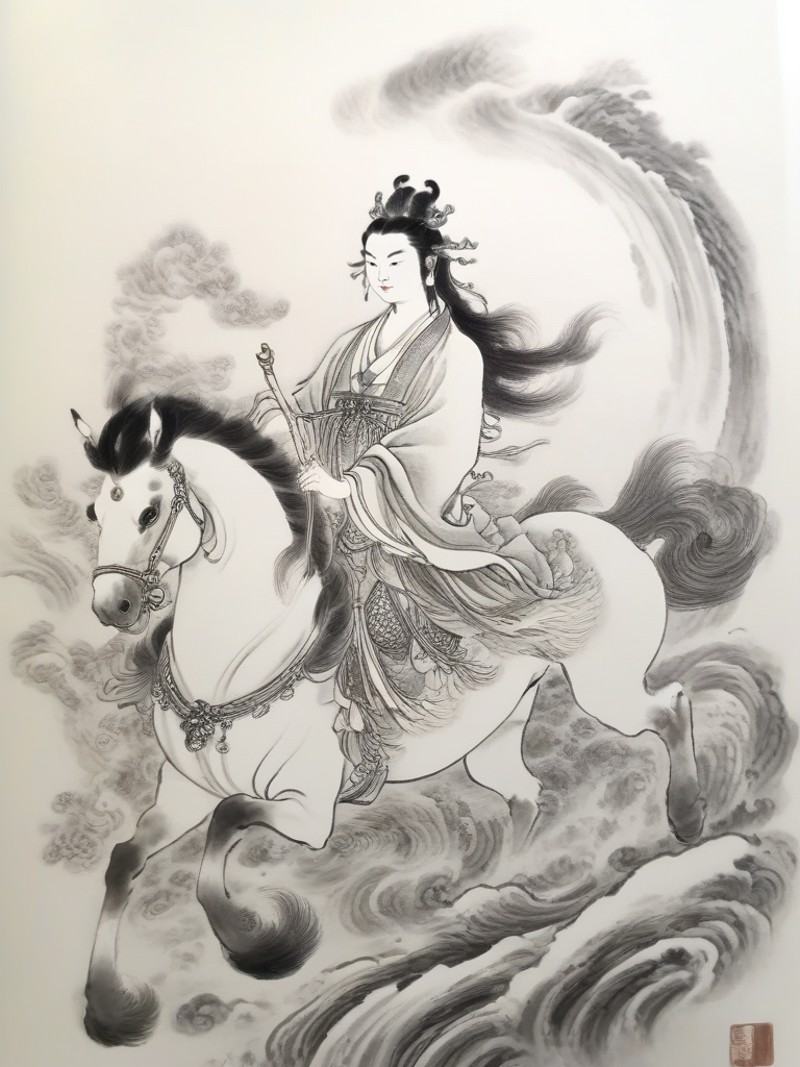 Chinese mythological characters,  Mythological character story,  riding a unicorn on Tensor.Art
