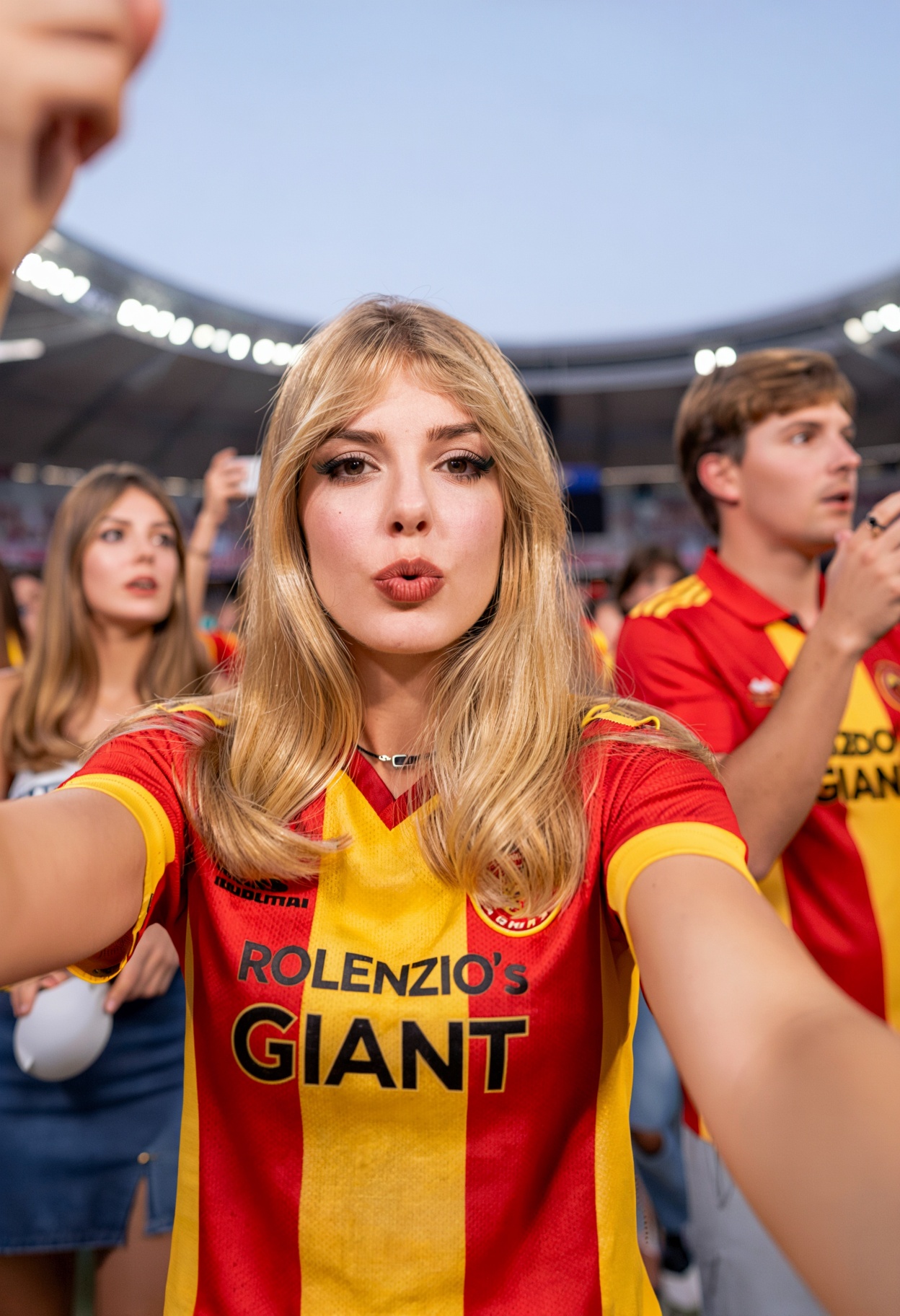 N4T4SH4,  Selfie photo at the stadium where we see a woman wearing the RED and YELLOW jersey of the "ROLENZIO's Giant" foo...