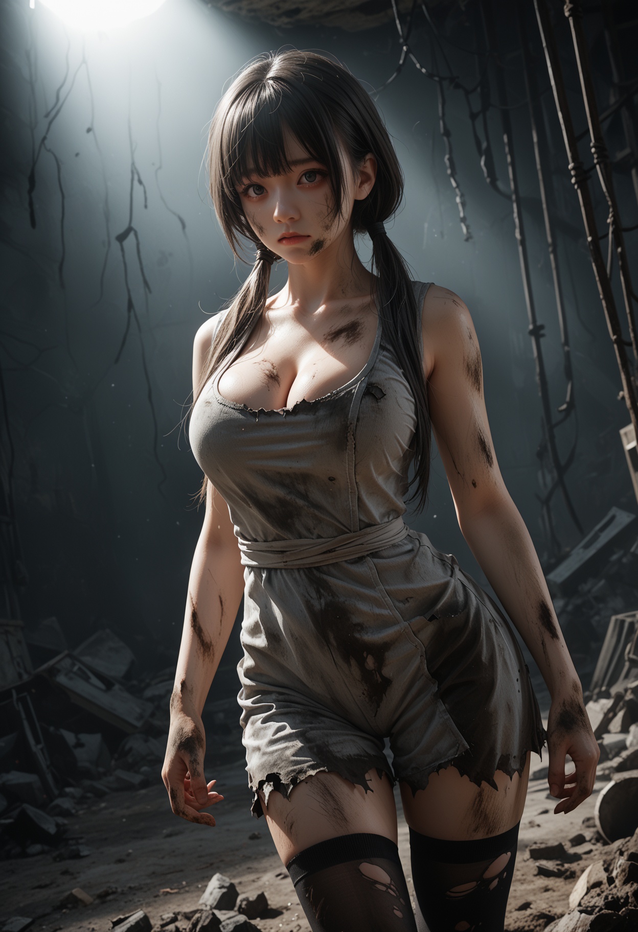 1girl,  dark_grey_hair,  low_twintail on Tensor.Art