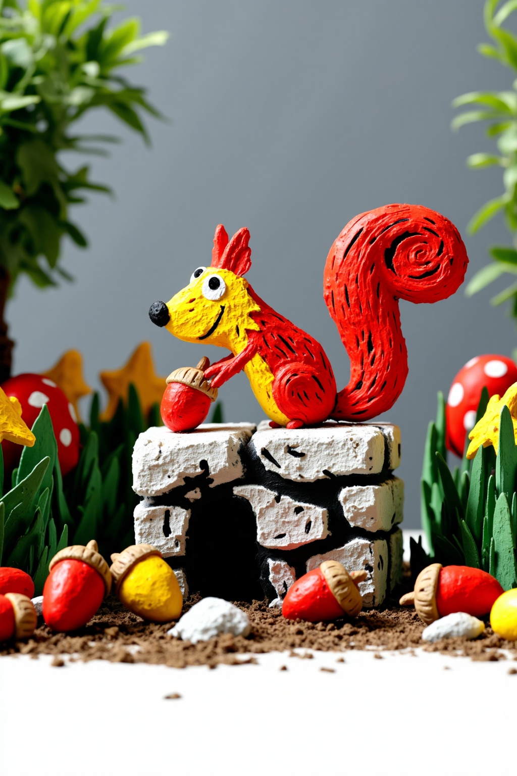 beijihui,A claymation squirrel burying an acorn so forcefully it creates a miniature earthquake in the forest floor 