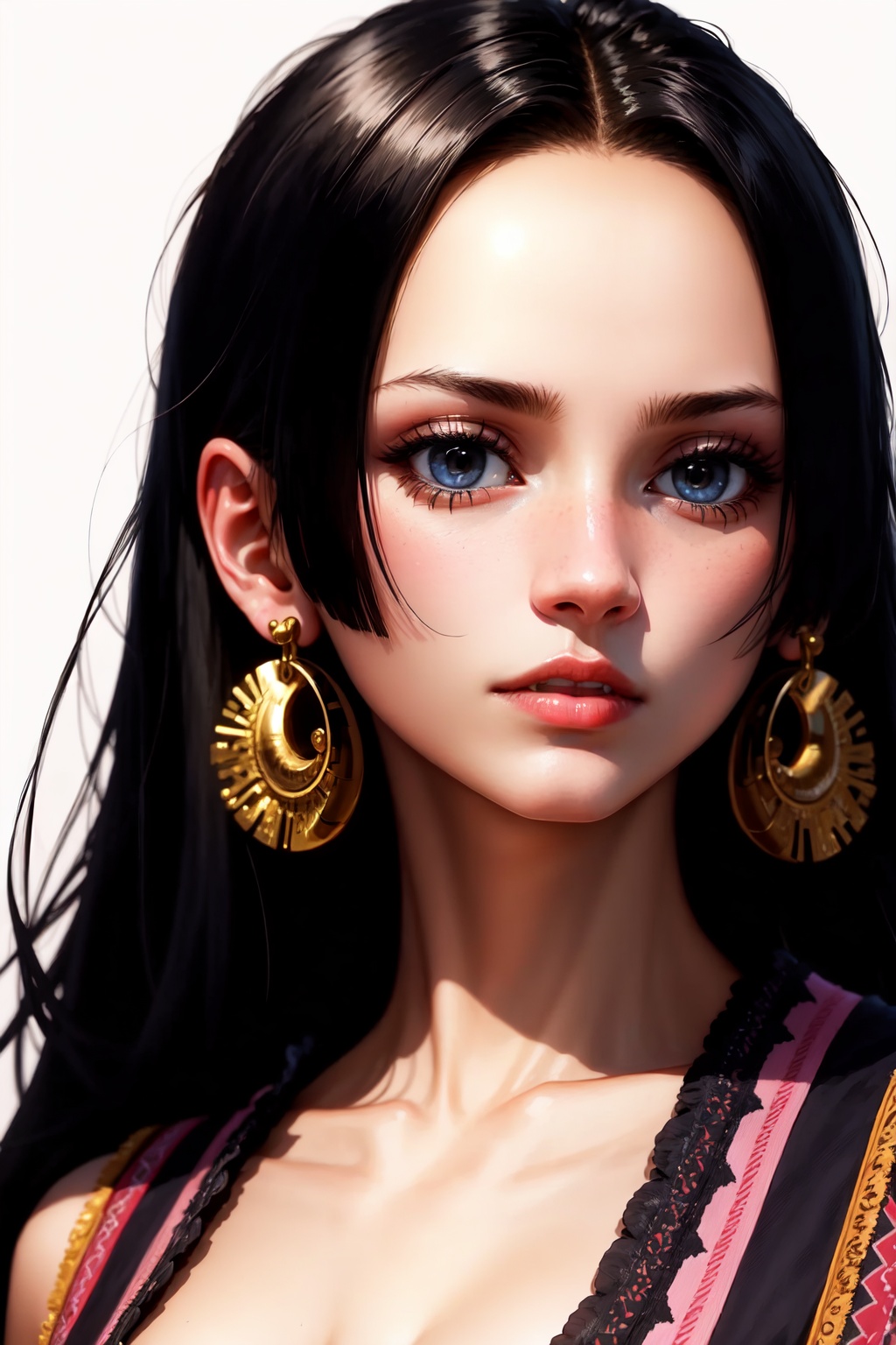 portrait,close-up,upper body,boa_hancock,1girl<lora:boa_hancock:1>,simple background,white background,masterpiece,best quality, highly detailed, 