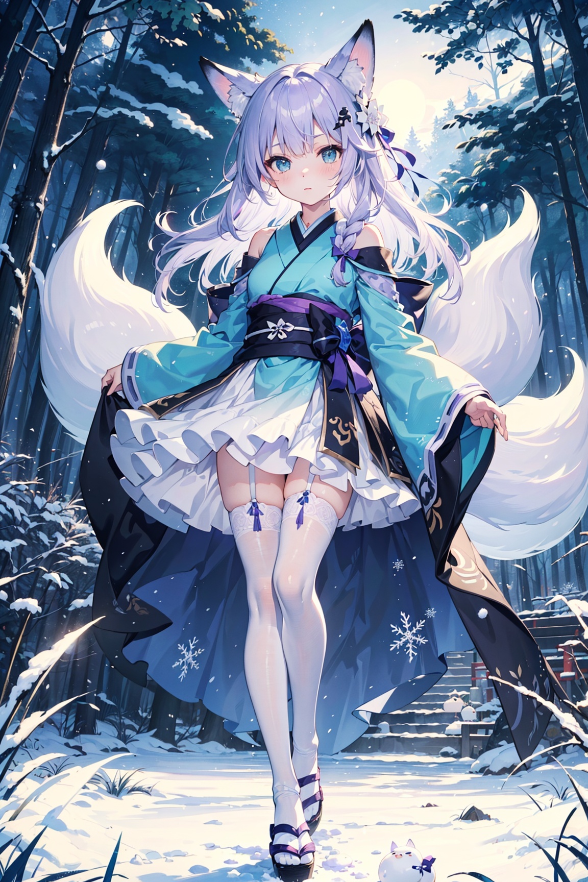 (masterpiece) ((pale purple hair,  fox ears,  fullbody with legs and shoes visible)) standing up on Tensor.Art