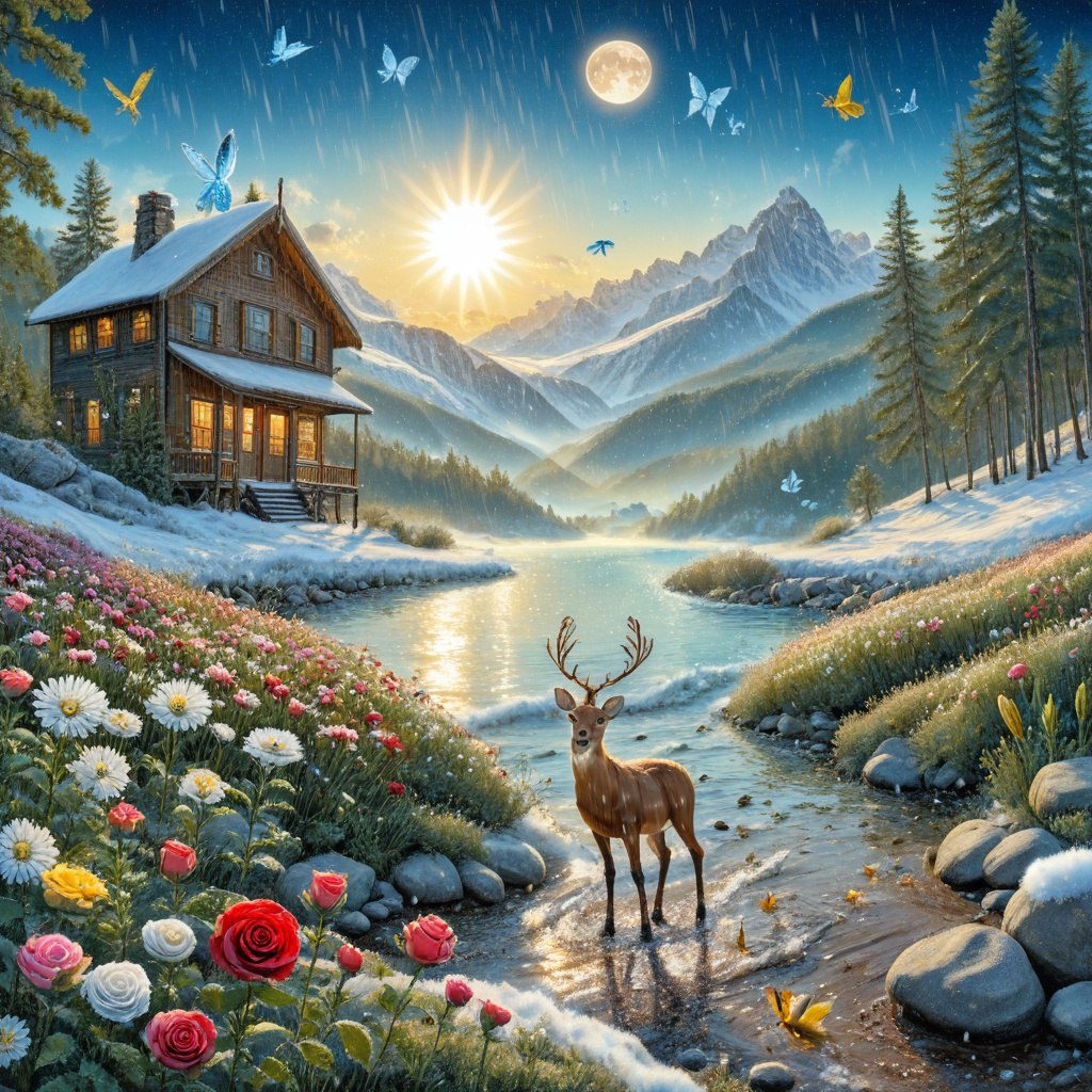 rich colors,  waterfall,  full moon on Tensor.Art