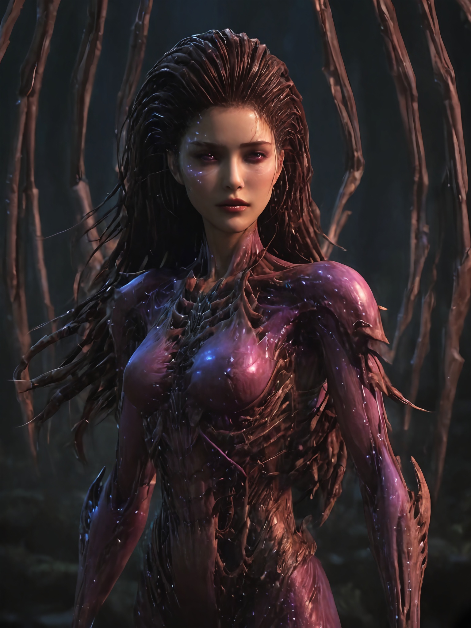 (full body:2),((Best quality)),((Masterpiece)),high face details,8k,cyberpunk,1girl,dramatic lighting,high contrast,sultry expression,Detailed texture,super modern city,kerrigan,<lora:kerrigan-sdxlv1:1.1>,