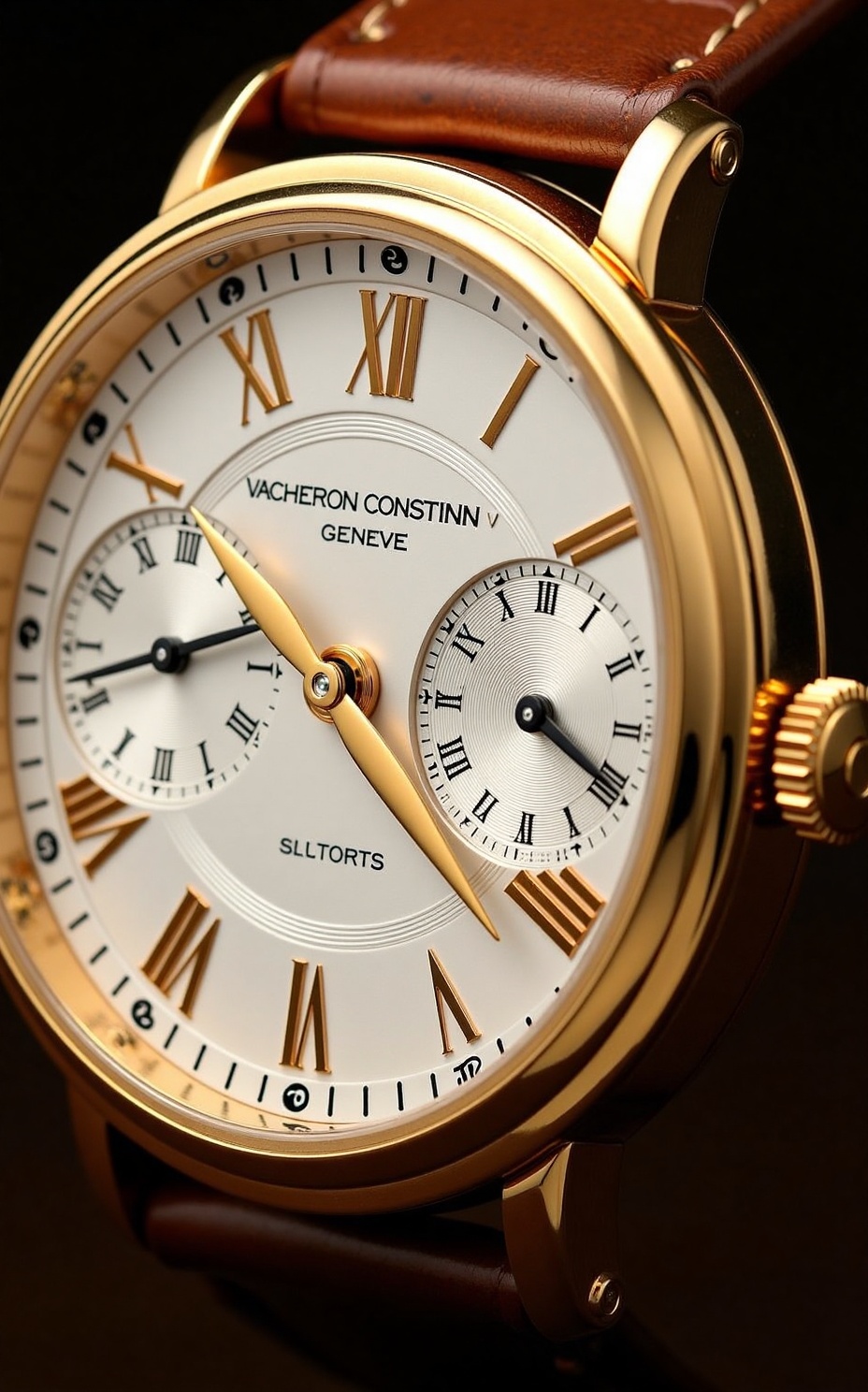 watch,Vacheron Constantin Genève Gold Watch with Roman Numerals and Automatic Movement,HD,Close-up,