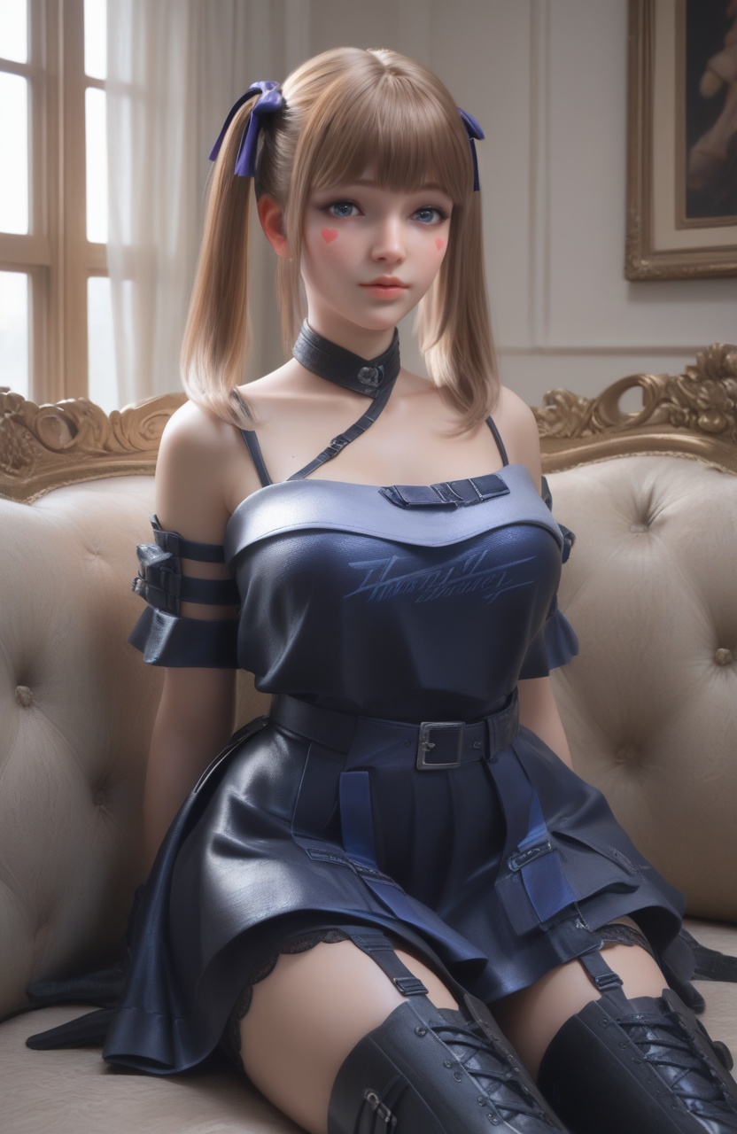 supermodel,score_8_up,score_7_up,hyperdetailed,hyperrealistic,volumetric lighting,focus on face,textured skin,eye lighting,SkinHairDetail,zPDXL,very attractive,Expressiveh,realistic skin,score_9,score_8_up,score_9,score_8_up,1 girls,high cold face,yujie,perfect round large,breasts,jewelry,beautiful eyes,detailed eyes,sit on the sofa,<lora:cf晴雅:0.8>,cf,dress,hair ribbon,heart facial mark,high heel boots,ribbon,twintails,