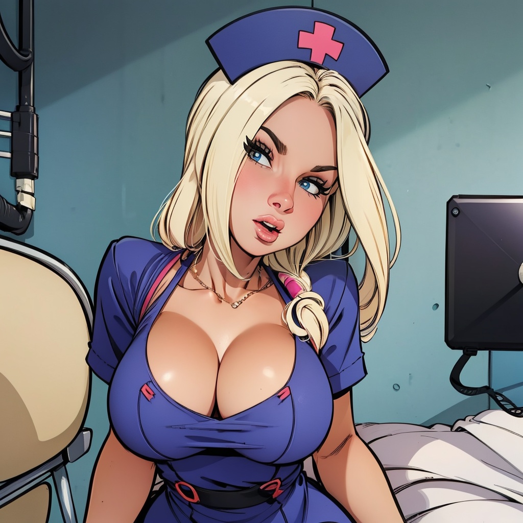 a blonde nures,  pose in dress nurse,  front cam on Tensor.Art