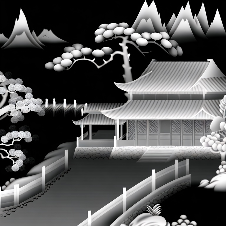 greyscale,  scenery,  Guest-Greeting Pine by 无边落木 on Tensor.Art