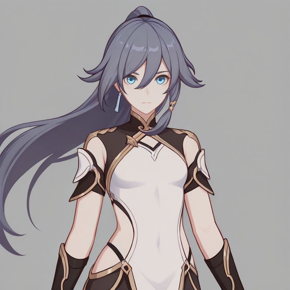 masterpiece, best quality,grey background,looking at viewer,SOLO,simple background,       fu hua,honkai_cg_style,long hair,bangs,hair between eyes<lora:fuhua-ill2pro-e3:0.8>