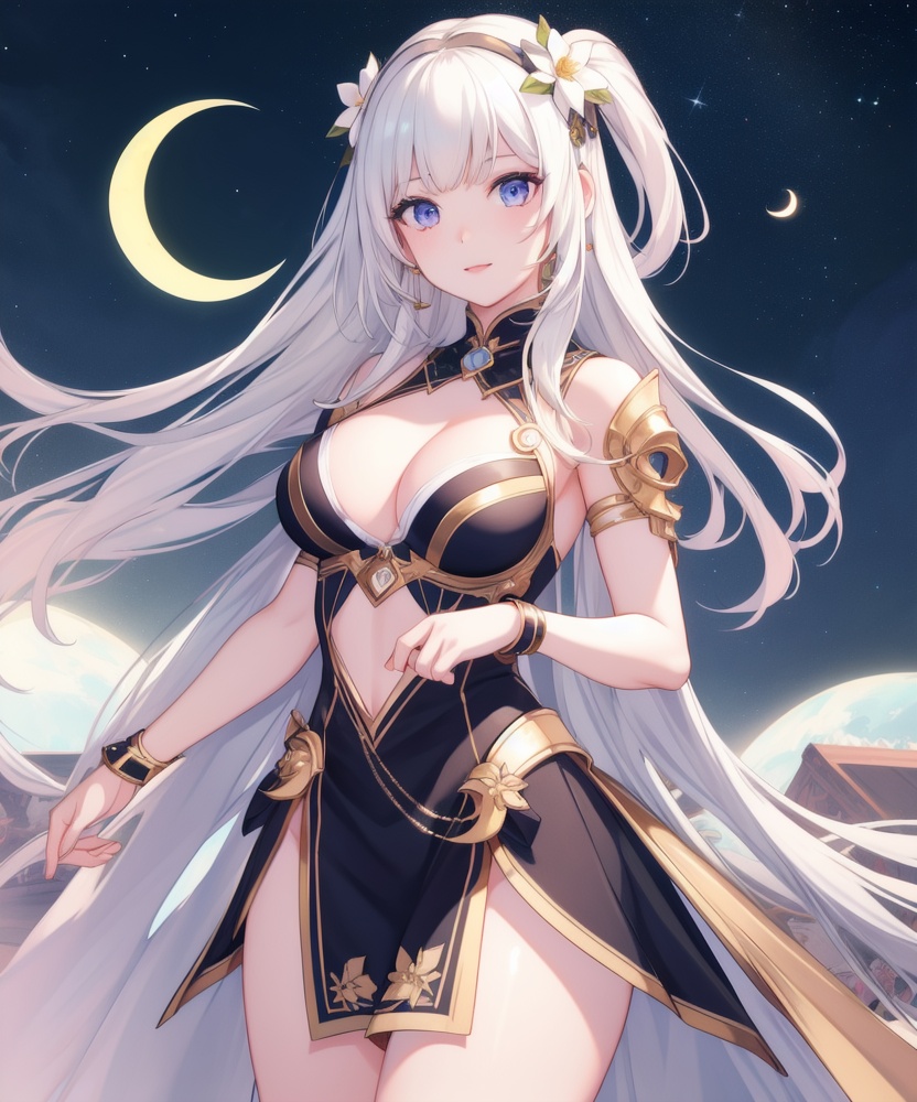 (,1girl, ,best quality, ),looking at viewer, <lora:457-DA-天启姬:0.8> ,,ultra detailed background,ultra detailed background,ultra realistic 8k cg, ,masterpiece, (( , )),, realistic,science fiction,mole, ultra realistic 8k cg, ,     ,crescent moon, jasmine \(flower\),     (cleavage), (),