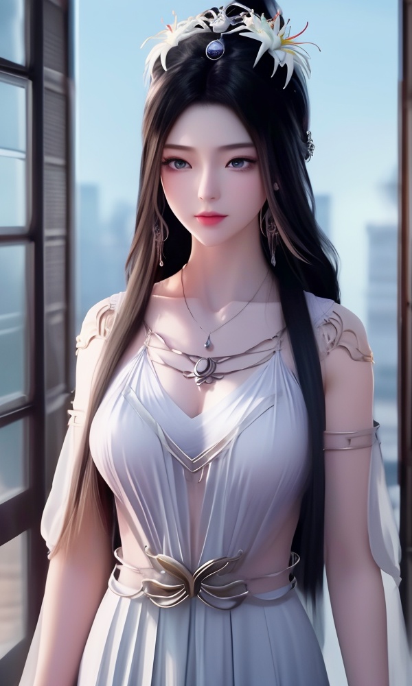 (,1girl, ,best quality, ),looking at viewer, <lora:395-DA-凡人修仙传-紫灵:0.8> ,,ultra detailed background,ultra detailed background,ultra realistic 8k cg, ,masterpiece, (( , )),ultra realistic 8k cg, ,tamari \(flawless\),     ,spider lily,full moon (()), (), , jewelry, necklace, solo, , , , hair_ornament, , earrings,large breasts,,  , ,
