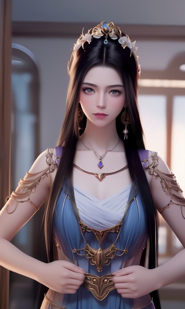 (,1girl, ,best quality, ),looking at viewer, <lora:395-DA-凡人修仙传-紫灵:0.8> ,, ,masterpiece,, 1 girl, ,colorized, by Antonio J. Manzanedo , (()), (), , jewelry, necklace, solo, , , , hair_ornament, , earrings,large breasts,,  , ,
