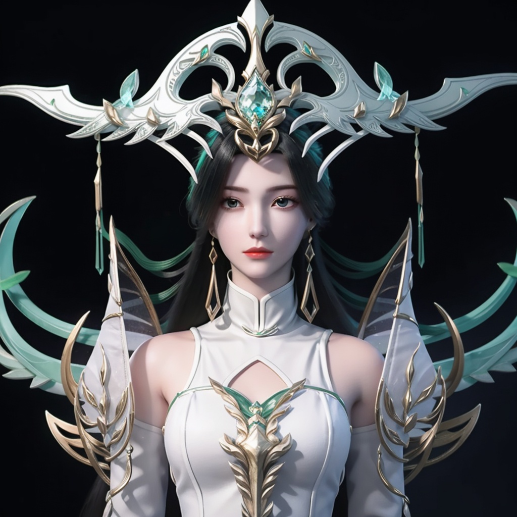 <lora:liushen-000010:0.9>,upper body,liushen original,1girl,solo,jewelry,hair ornament,earrings,bare shoulders,detached sleeves,original high collar dress,black background,