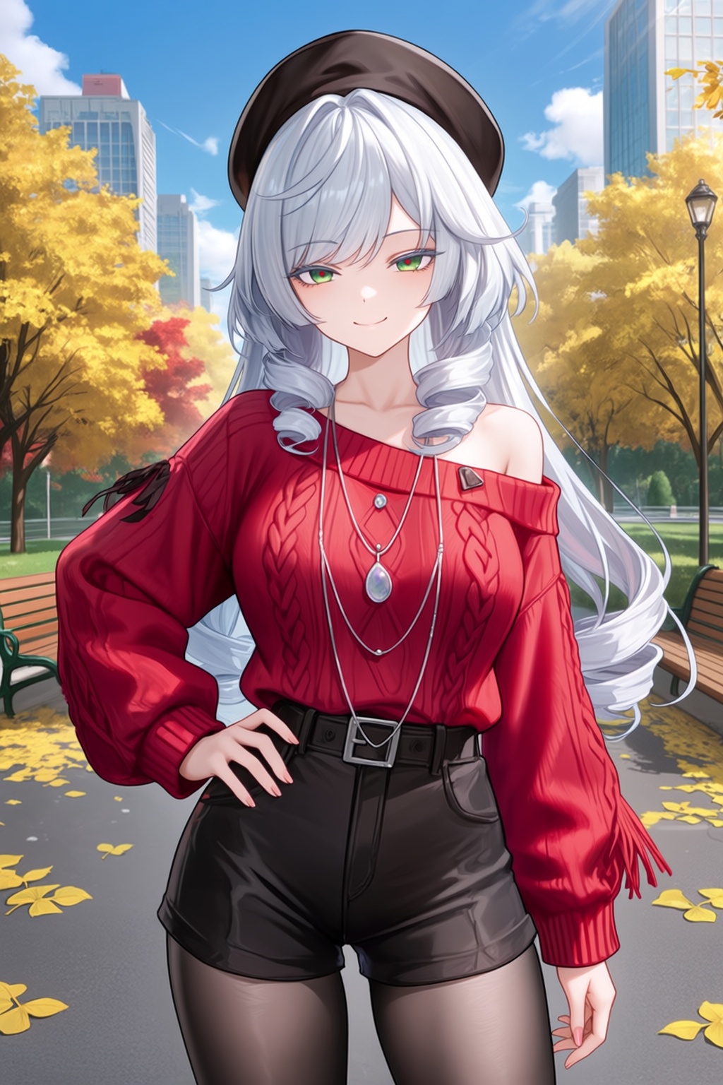 zankounte,  red sweater,  off-shoulder sweater on Tensor.Art