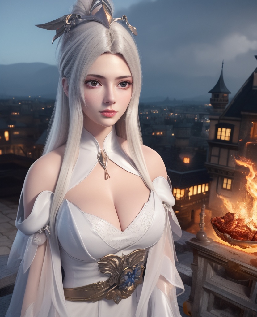 <lora:584-DA-星辰变-白灵:0.8>(,1girl, ,best quality, ),looking at viewer,ultra detailed background,ultra detailed background,ultra realistic 8k cg, ,masterpiece, (( , )),     ,castle,     pyrokinesis,  (cleavage), (),