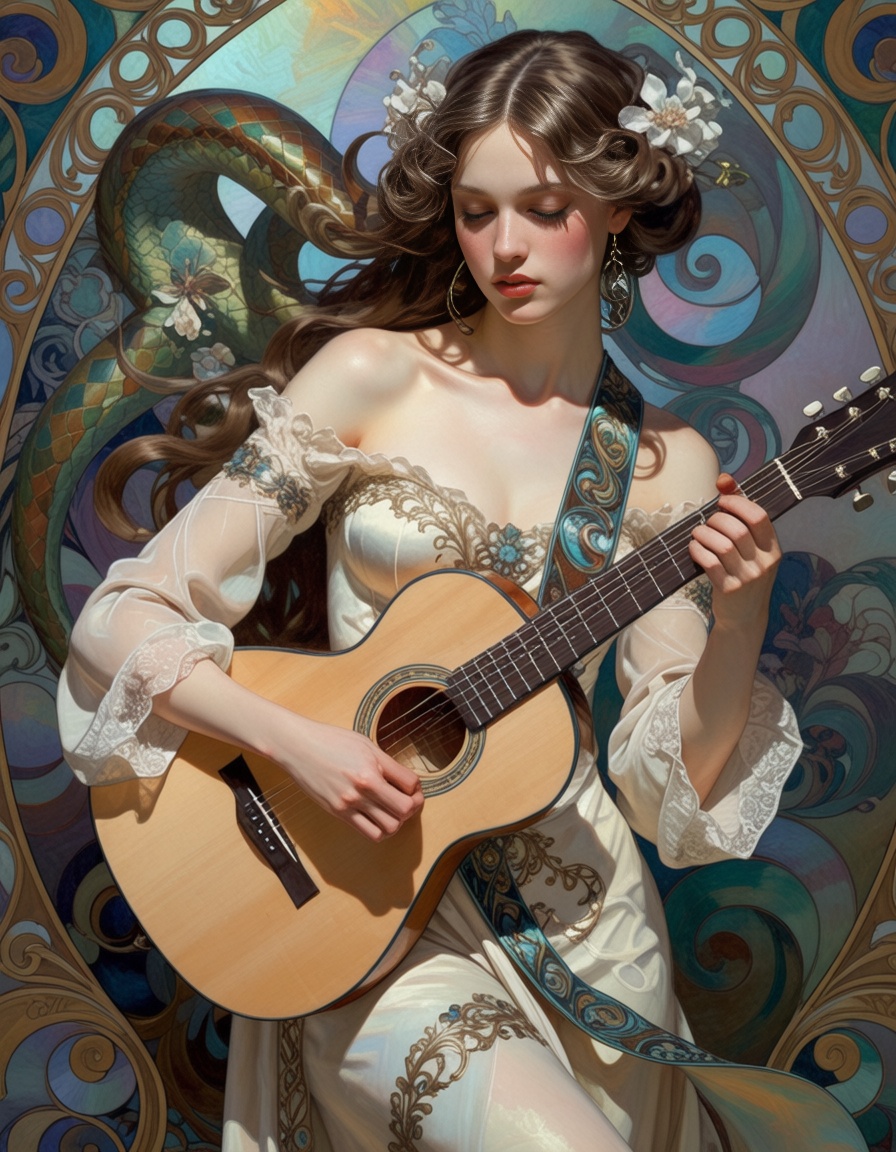 ehartnoveau,  girl playing the guitar on Tensor.Art