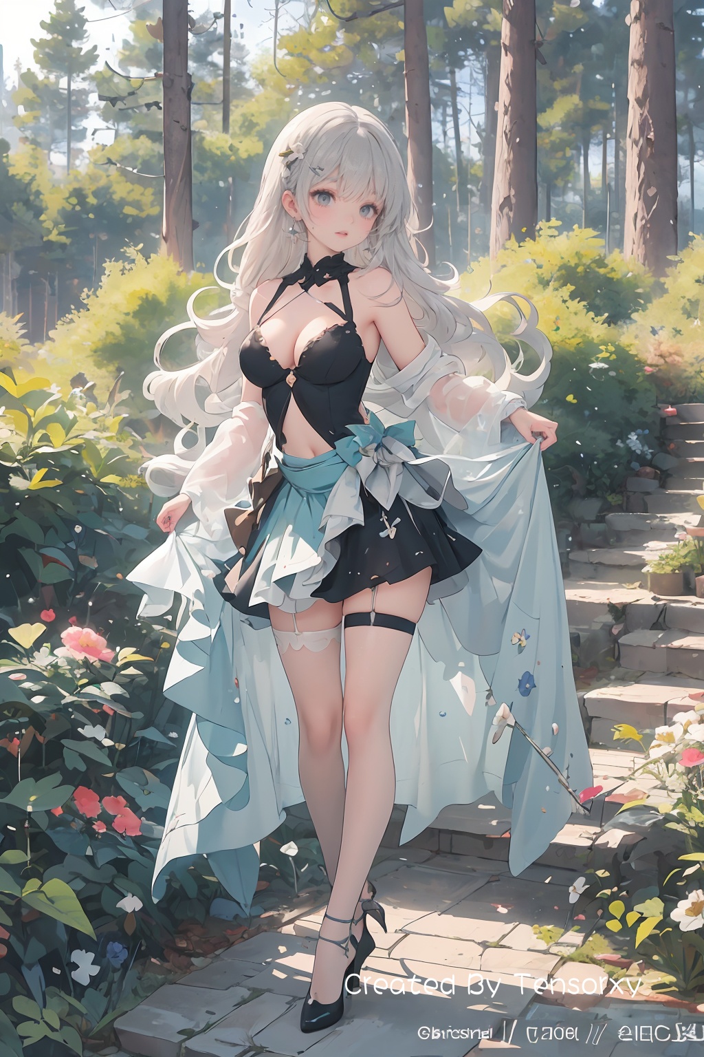 anime artwork medium_breasts,  show cleavage,  Earrings on Tensor.Art