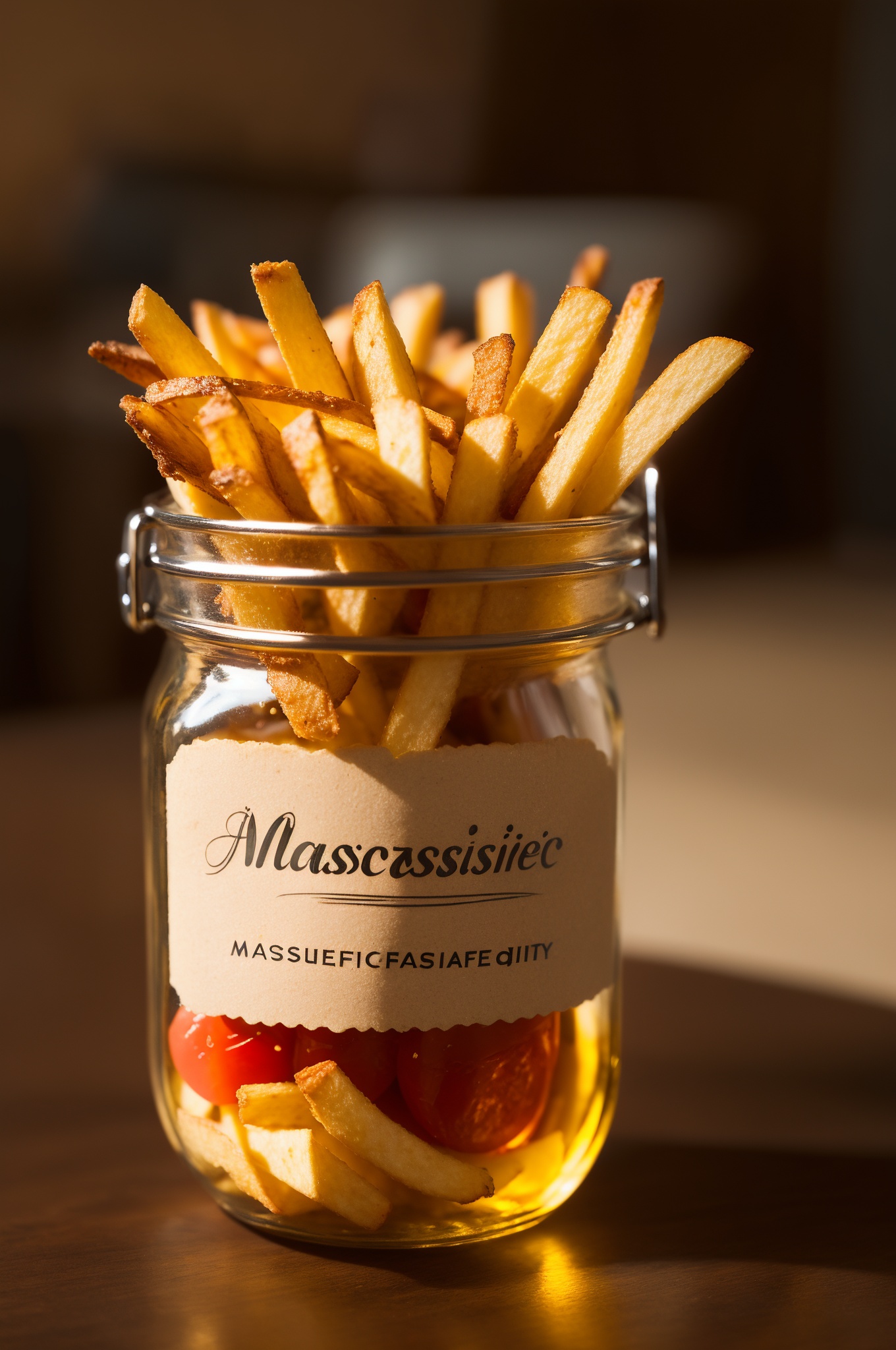 (masterpiece, top quality, best quality, official art, beautiful and aesthetic:1.2) ,cover art, a Letterism french fries in a jar, intricate, highly detailed, realistic