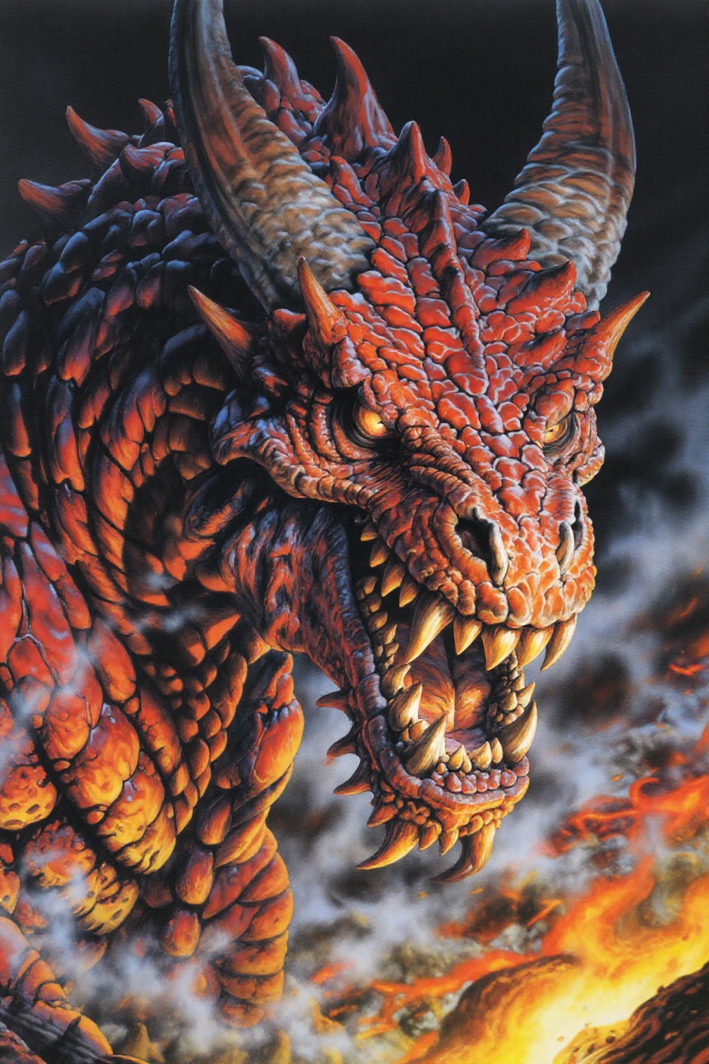secret_grotesque_fantasy,  a fierce ***** dragon captured in a close,  imposing portrait view with its head and upper tors...