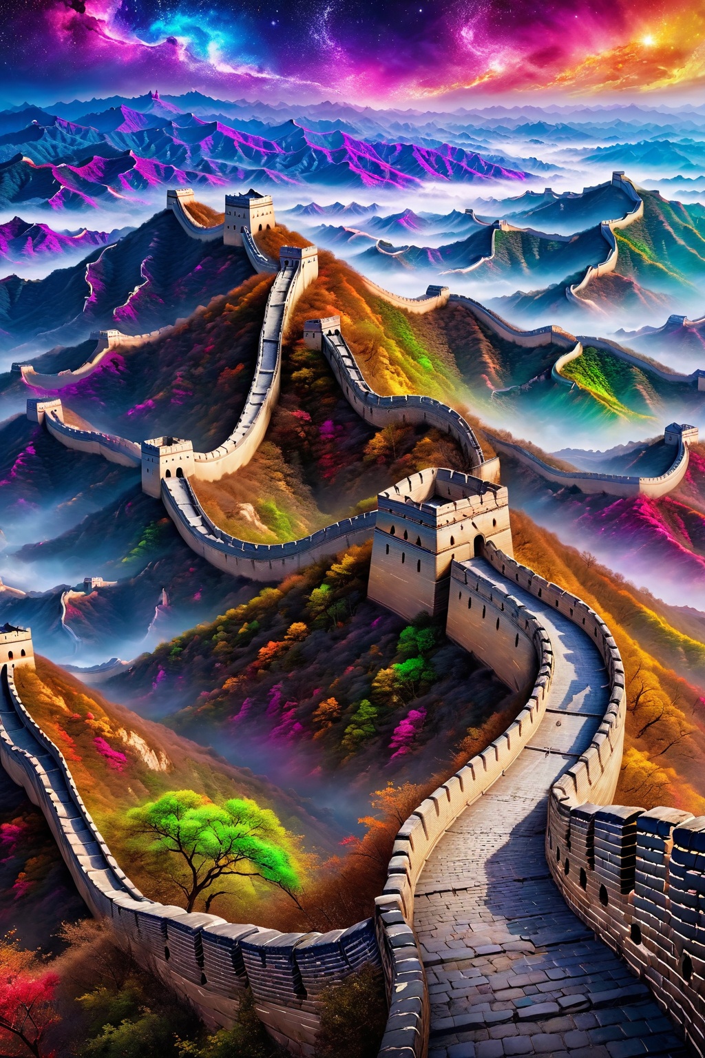 map,  Great Wall of China,  magical multicolored ink on Tensor.Art