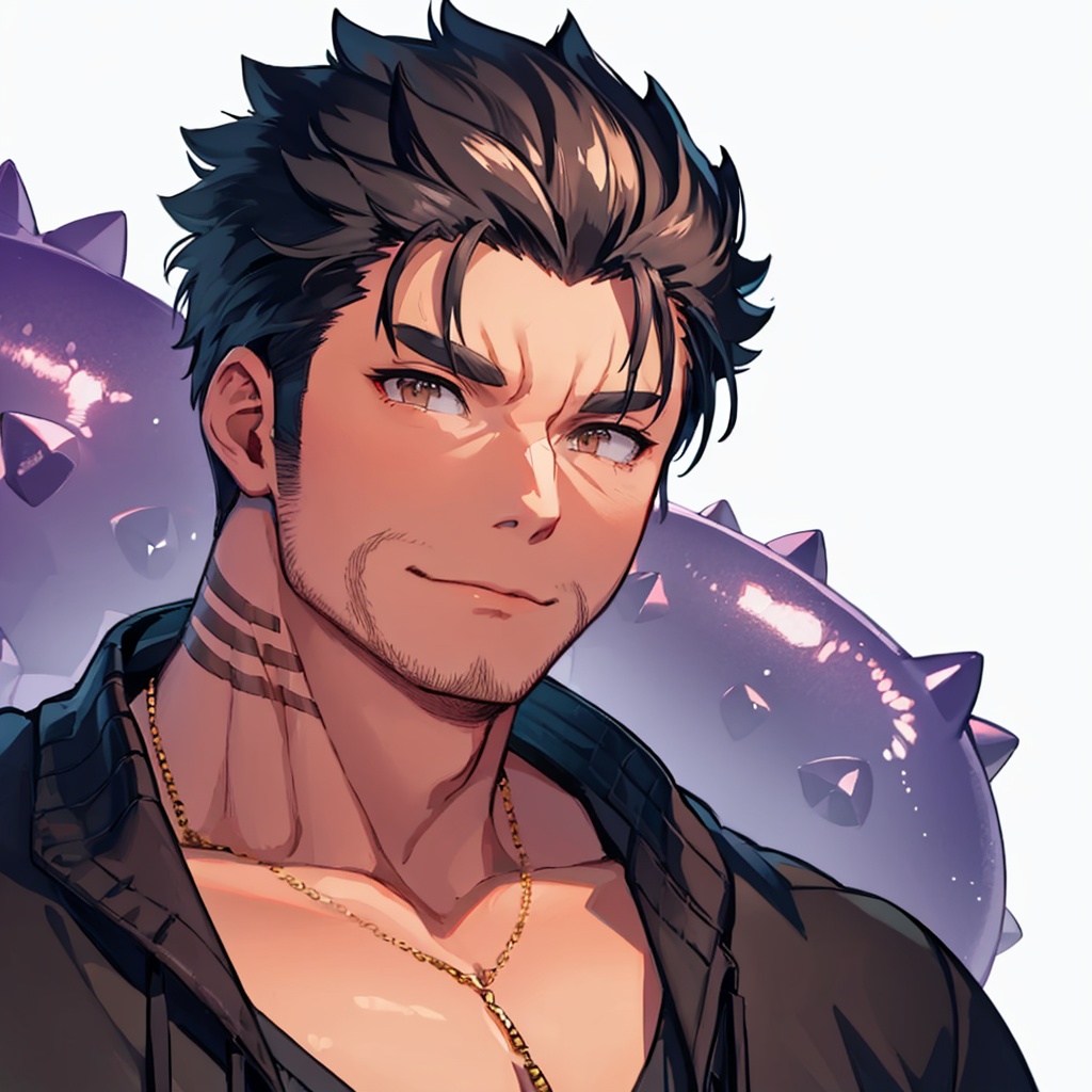 masterpiece,best quality, highly detailed, portrait,close-up,upper body,dagon (housamo),bara,1boy,muscular male,solo,mature male<lora:dagon_(housamo):1>,simple background,white background,