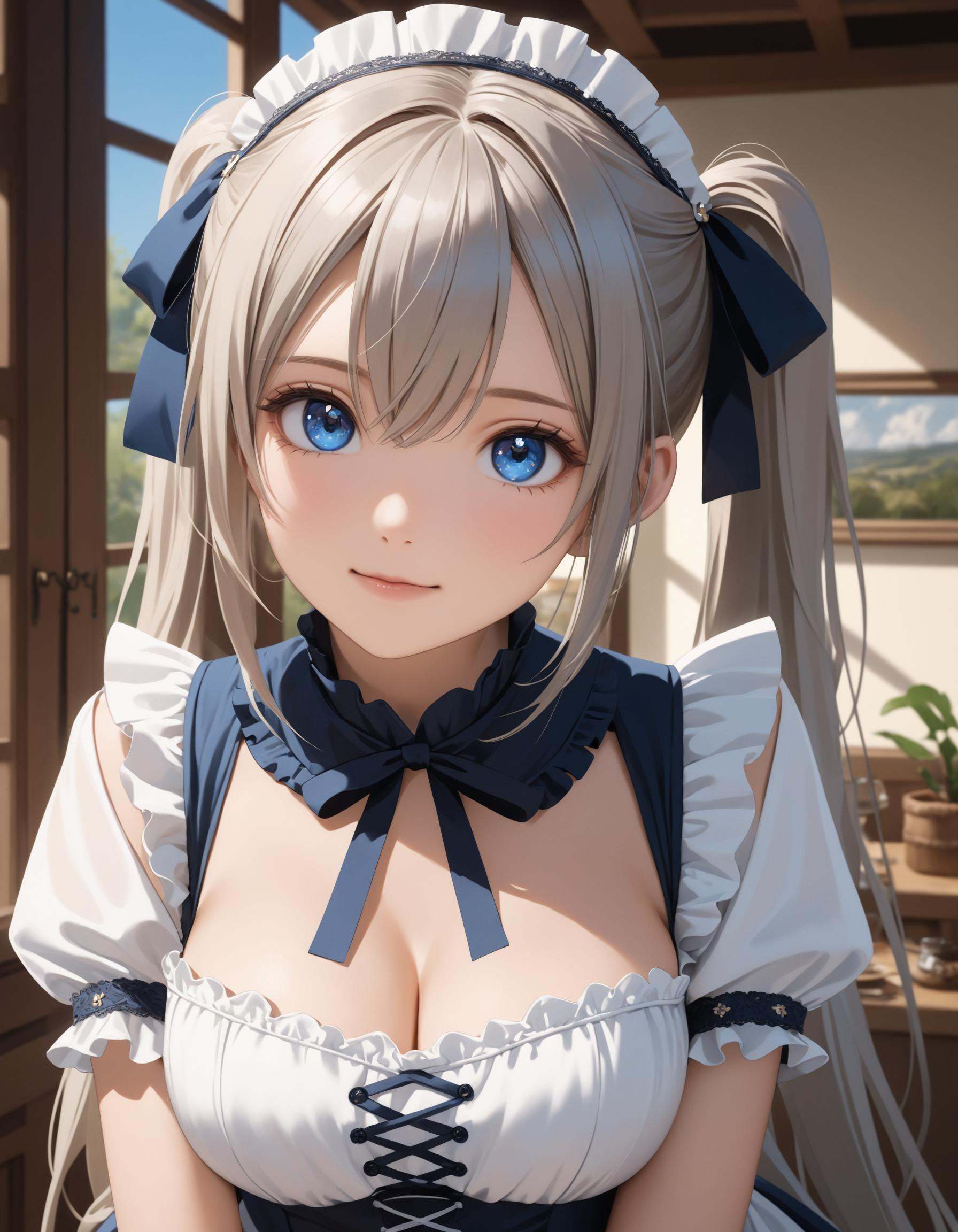 SceneDescription: - Composition: Upper body shot. Shooting from front. - Subject: A cute girl. - Characteristics: - Face:...