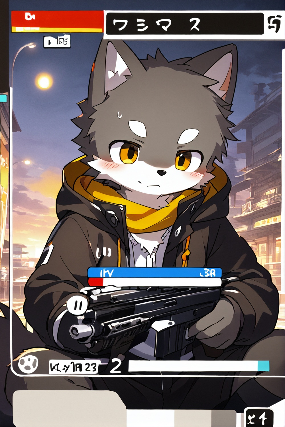 furry,1boy,random action,game ui,status_bar,game style,<lora:Akira茗:0.5>,