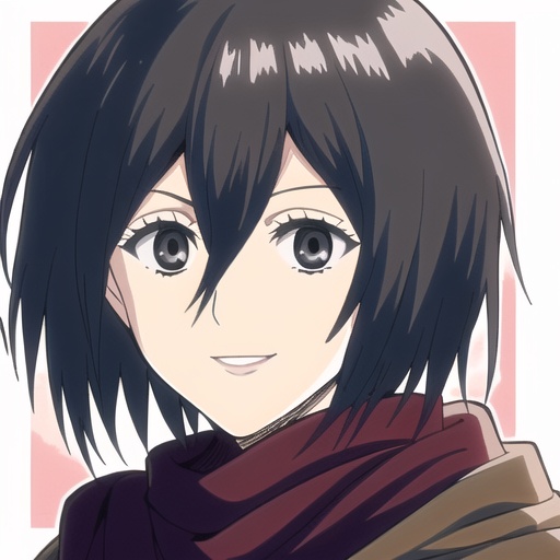1girl,solo,mikasa ackerman,scarf,black hair,short hair,hair between eyes,black eyes,smile,portrait,close-up,red scarf,<lora:jv_ren_mikasa_GhostMix-V2.0-fp16-BakedVAE.safetensors-System.Byte[]:1>,