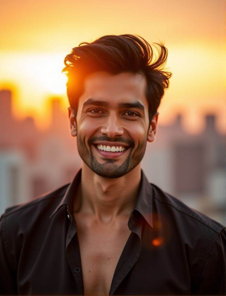 Rohit Khandelwal ,  In the heart of a bustling city,  under the soft glow of a golden hour sunset on Tensor.Art