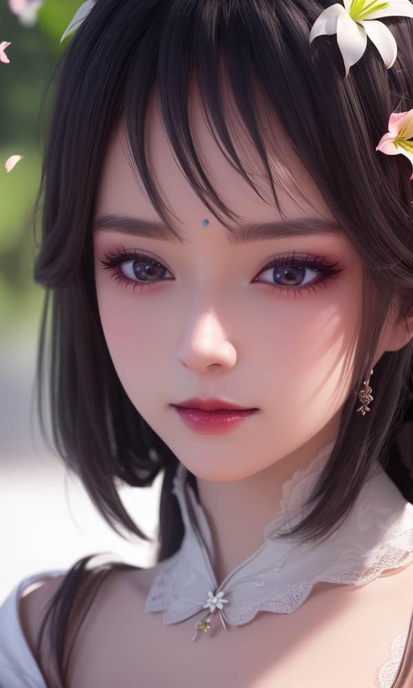 (,1girl, ,best quality, ),looking at viewer, <lora:370-DA-百炼成神-云洛-黑化:0.6>,ultra detailed background,ultra detailed background,ultra realistic 8k cg, , ,masterpiece, (( , )),, ultra realistic 8k cg, ,tamari \(flawless\),     ,lily \(flower\) ,full moon ,strawberry blossoms      (()), (),