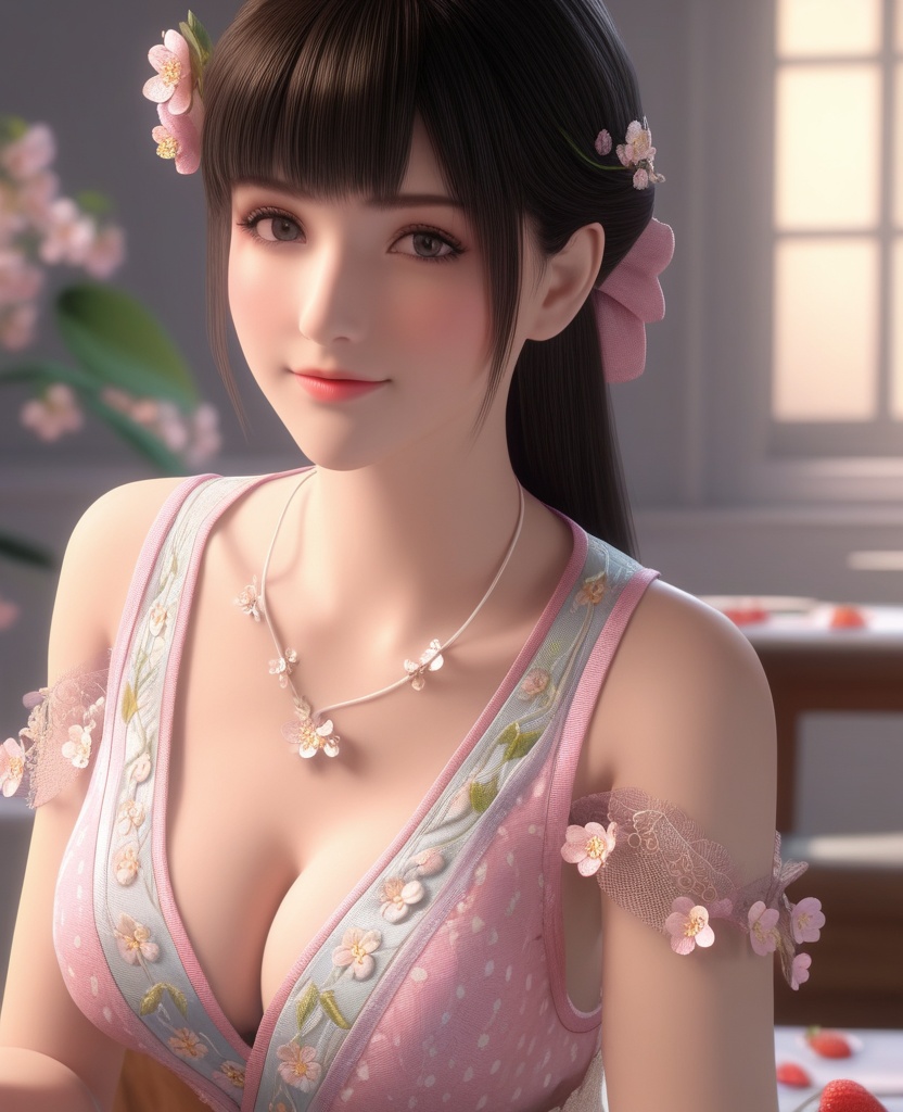 <lora:578-DA-XL-斗破苍穹-小医仙:0.8>(,1girl, ,best quality, ),looking at viewer,masterpiece, (( , )),ultra realistic 8k cg, ,    ,cleavage,strawberry blossoms,lace , (cleavage), (),