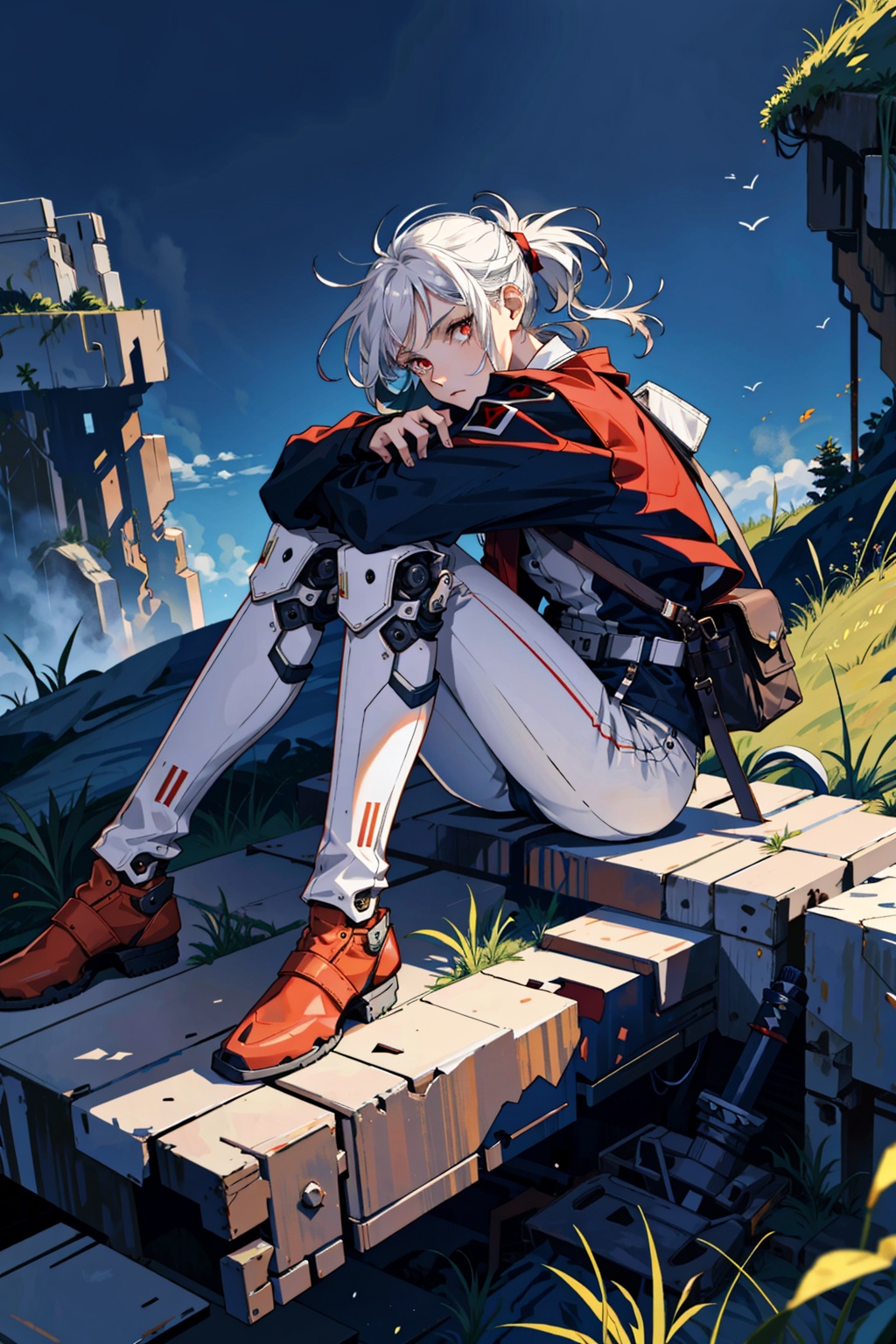 cliff,  sitting on cliffside,  white hair on Tensor.Art