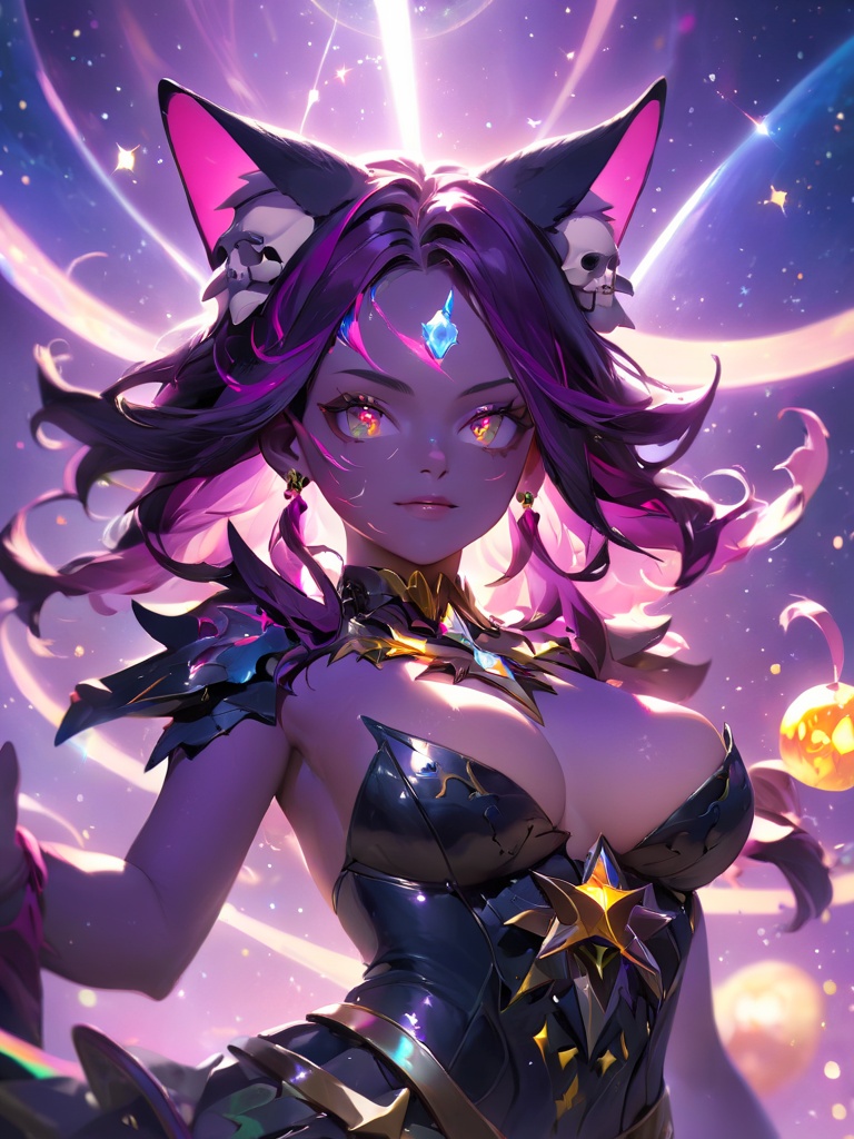 wani wani panic,  startrail,  a pretty 19-year-old dark magical-girl plotting mischief on Tensor.Art