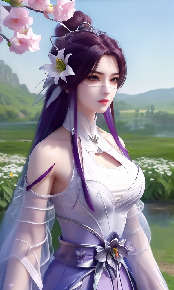 (,1girl, ,best quality, ),looking at viewer, <lora:403-DA-武动乾坤-绫清竹-新模V2:0.8> ,ultra detailed 8k cg,ultra detailed background,ultra realistic 8k cg,1girl, solo,(bare shoulders:0.85),(masterpiece, best quality),((oil painting style)),sexy young lady,(beautiful face and eyes),(upper body:1.5),(whole body:1.05),(single person:1.2),surrounded by flowers, (lily), roses, floret, vegetation, white, purple, purplish pink,Impressionism,colorful,(Breast size:1.3),(()), 