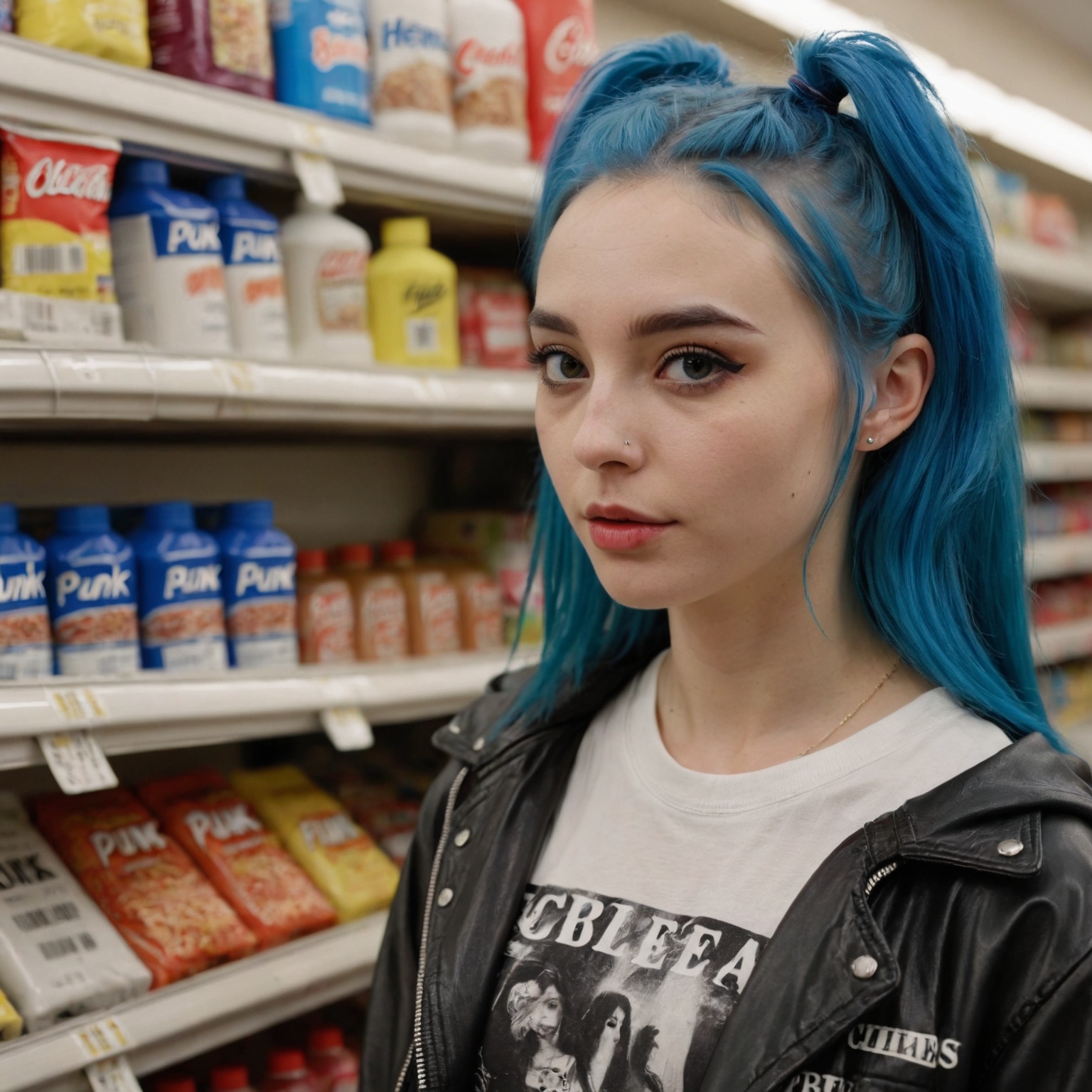 An ultra-detailed beautiful stylish girl wearing punk streetwear in a convenience store,  heavenly beauty on Tensor.Art