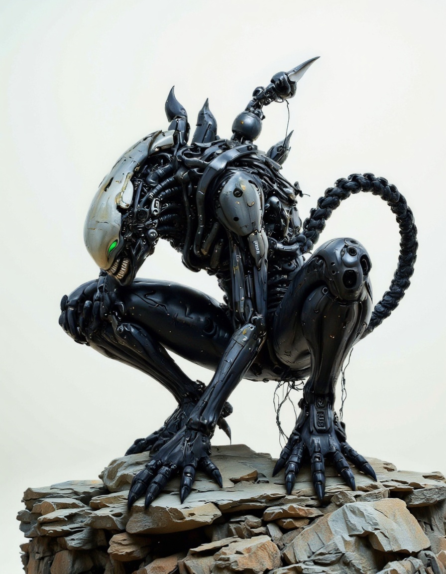 SentinelBot. A This image is a highly detailed CGI rendering of a futuristic,  biomechanical creature resembling the Xenom...