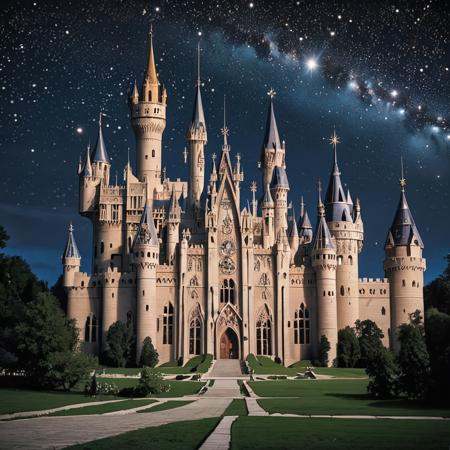 intricate detail, fantasy, castle, night, stars, (masterpiece, best quality, extremely detailed)
